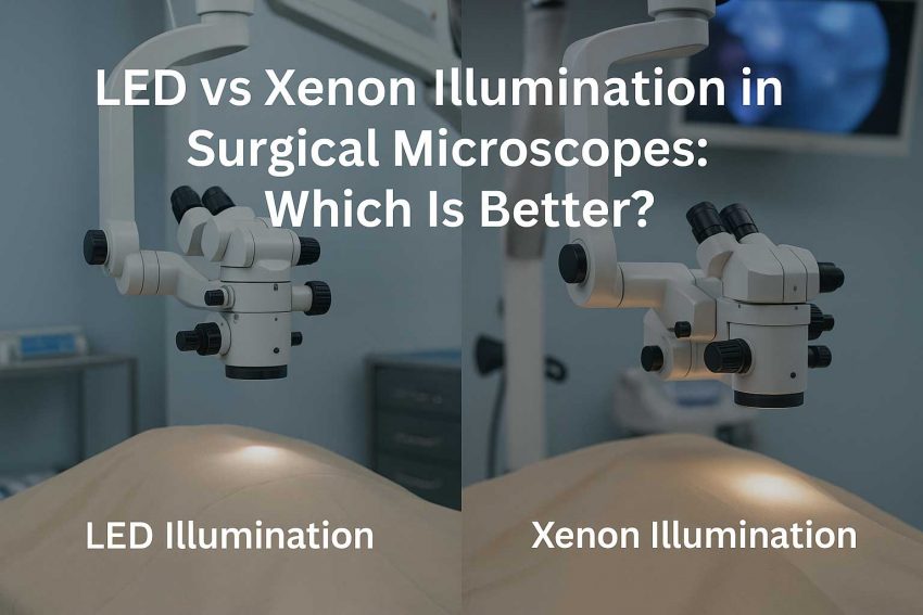 Side-by-side comparison of LED and Xenon light systems in surgical microscopes